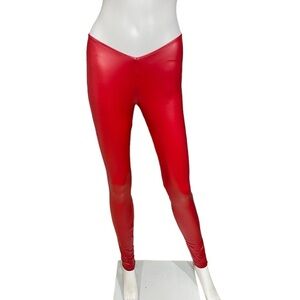 Red PU Low Rise Leggings